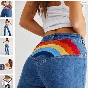 Free People Somewhere Over The Rainbow Flare Jeans 1970s Hippie Bellbottoms 27